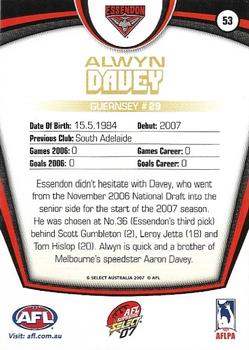 2007 Select AFL Supreme #53 Alwyn Davey Back